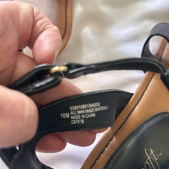 Women's Black T-Strap Sandals with Gold Buckle - Picture 3 of 3